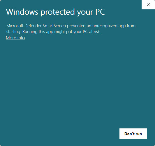 Windows protected your PC — คลิก More info