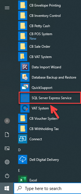 คลิกที่ SQL Server Express Service